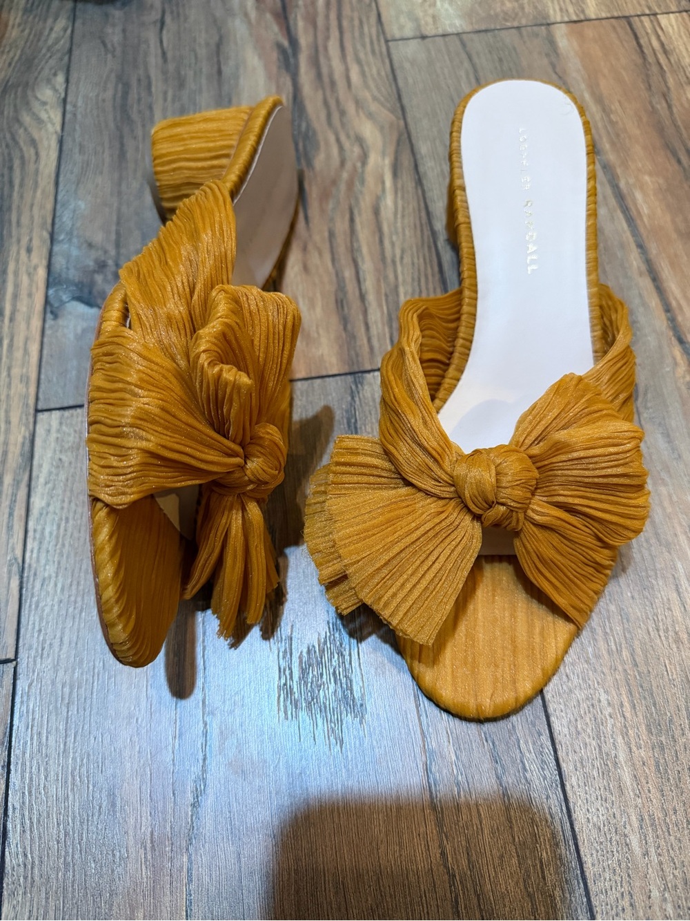 Loeffler Randall Pleated Knot Bow Mules in Mustard Yellow